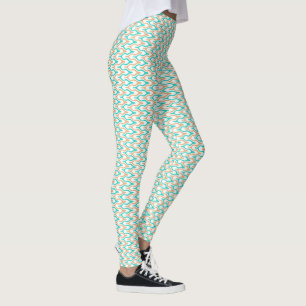Teal and Tan Wavy Chevron Pattern Leggings