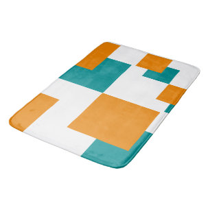 Teal and Tangarine minimal squares Bath Mat