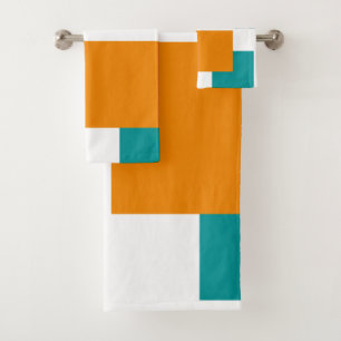 Teal and Tangarine minimal squares Bath Towel Set