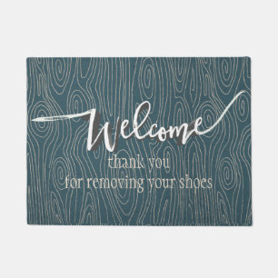 Teal and Taupe Thank You Removing Your Shoes Mat