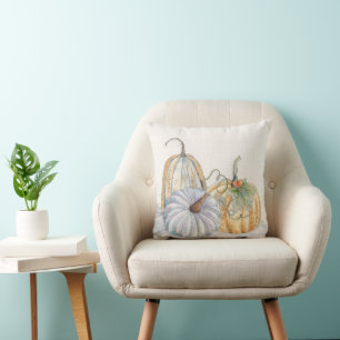 Teal and Terracotta Fall Watercolor Pumpkins Cushion