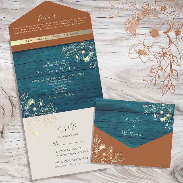 Teal and Terracotta Wedding All In One Invitation (Creator Uploaded)