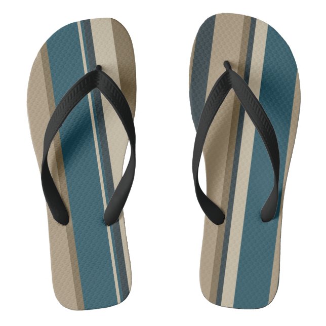 Teal and Toupe Stripes     Thongs (Footbed)