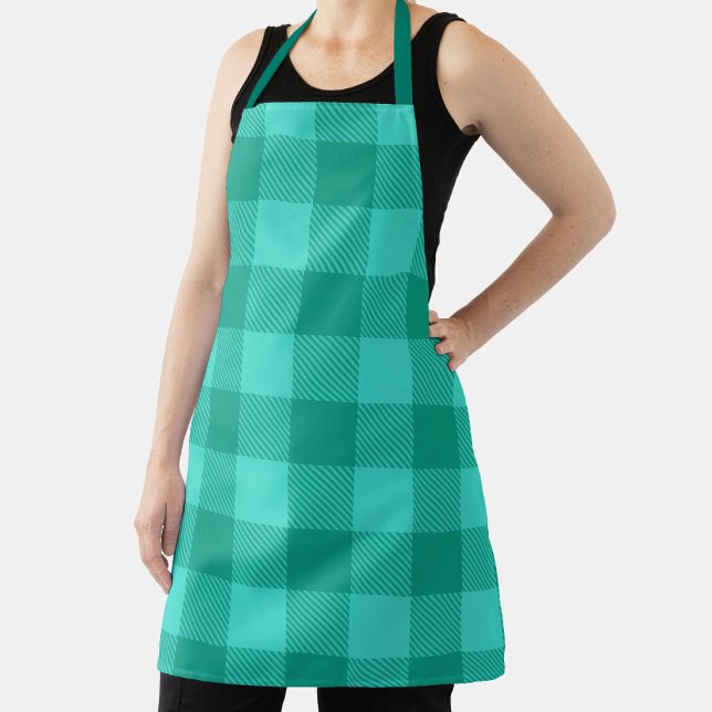 Teal And Turquoise Gingham Plaid Design  Apron (Creator Uploaded)