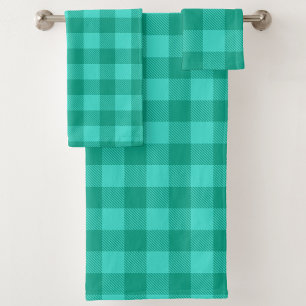 Teal And Turquoise Gingham Plaid Design  Bath Towel Set
