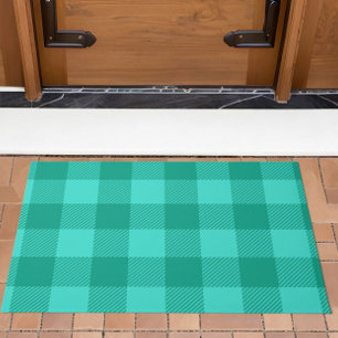 Teal And Turquoise Gingham Plaid Design  Doormat