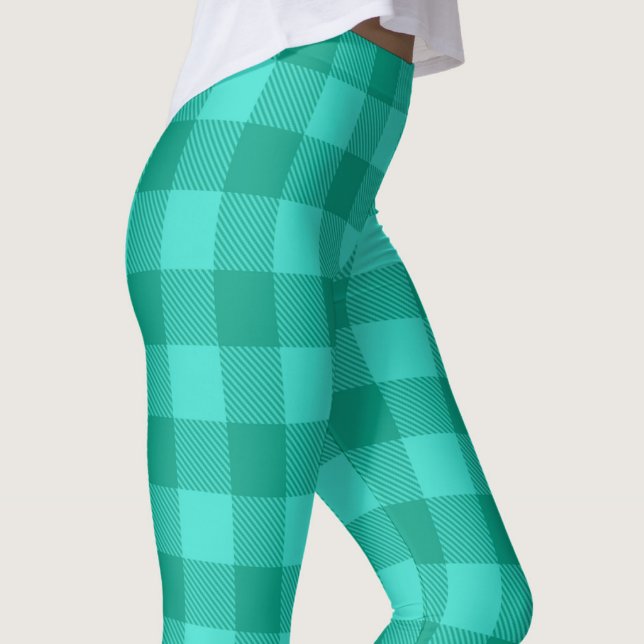Teal And Turquoise Gingham Plaid Design  Leggings (Creator Uploaded)