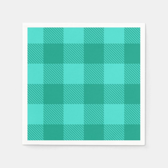 Teal And Turquoise Gingham Plaid Design  Napkin (Front)