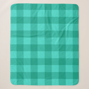Teal And Turquoise Gingham Plaid Design Sherpa Blanket