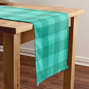 Teal And Turquoise Gingham Plaid Design  Short Table Runner