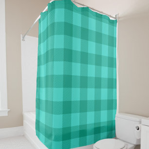 Teal And Turquoise Gingham Plaid Design Shower Curtain