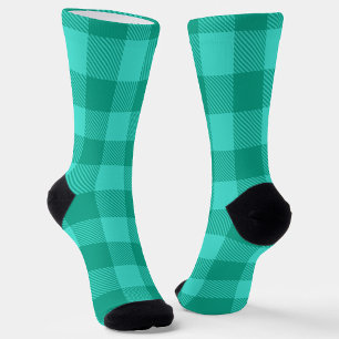 Teal And Turquoise Gingham Plaid Design Socks