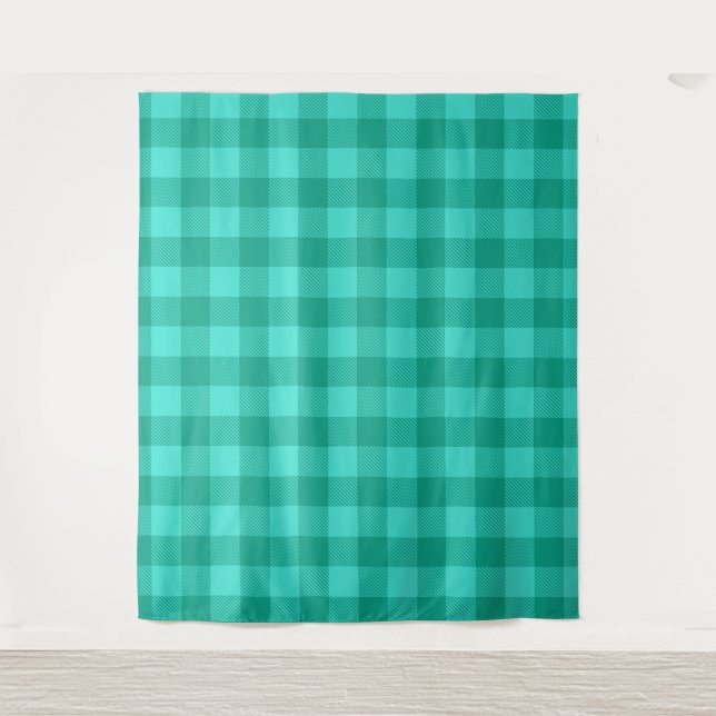 Teal And Turquoise Gingham Plaid Design  Tapestry (Front)
