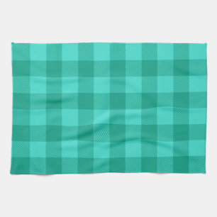 Teal And Turquoise Gingham Plaid Design Tea Towel
