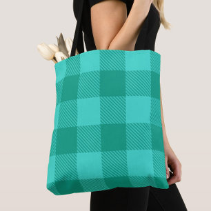 Teal And Turquoise Gingham Plaid Design Tote Bag