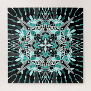 Teal and Turquoise Mandala Abstract Meditative    Jigsaw Puzzle