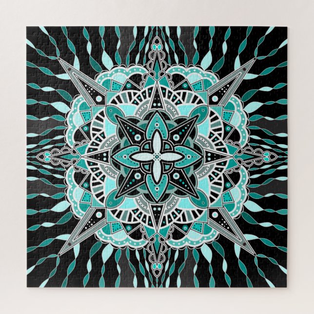 Teal and Turquoise Mandala Abstract Meditative    Jigsaw Puzzle (Vertical)