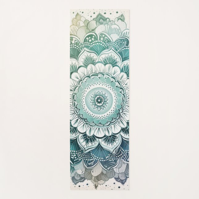 Teal and Turquoise Mandala Yoga Mat (Front)