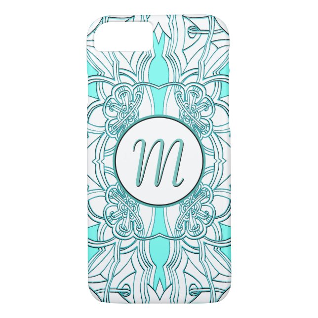 Teal and Turquoise Monogrammed Case-Mate iPhone Case (Back)
