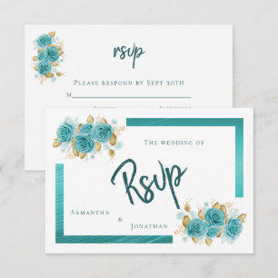 Teal and Turquoise Rose Elegant RSVP Card