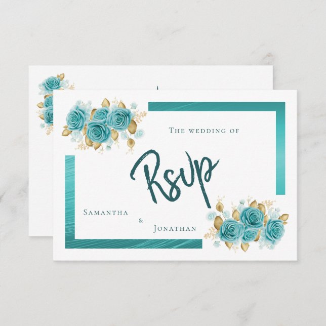 Teal and Turquoise Rose Elegant RSVP Card (Front/Back)