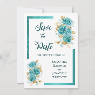 Teal and Turquoise Rose Elegant Save The Date
