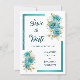 Teal and Turquoise Rose Elegant Save The Date