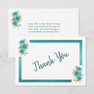 Teal and Turquoise Rose Elegant Thank You Card