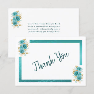 Teal and Turquoise Rose Elegant Thank You Card