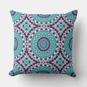 Teal and Violet Mandala Pattern Design Cushion