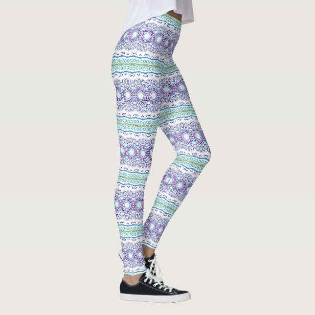 Teal and Violet Mandala Pattern Leggings (Right)