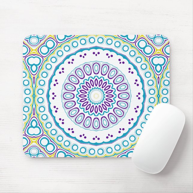 Teal and Violet Mandala Pattern Mouse Pad (With Mouse)