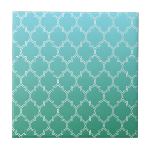 Teal and White Abstract Geometric Pattern Ceramic Tile
