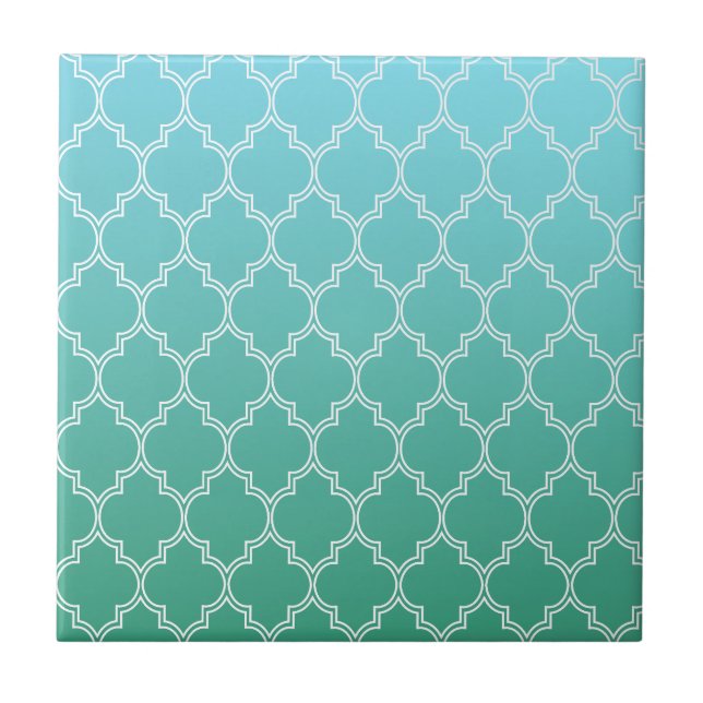 Teal and White Abstract Geometric Pattern  Ceramic Tile (Front)