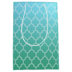 Teal and White Abstract Geometric Pattern Medium Gift Bag