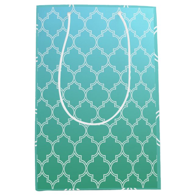 Teal and White Abstract Geometric Pattern  Medium Gift Bag (Front)