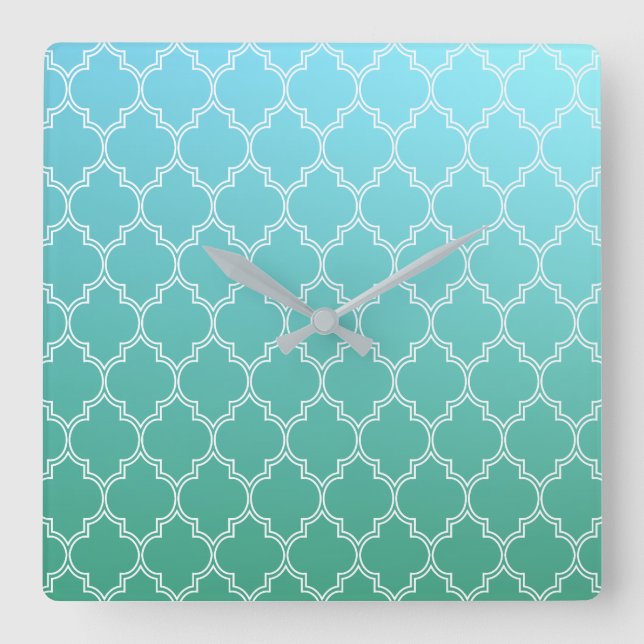 Teal and White Abstract Geometric Pattern  Square Wall Clock (Front)