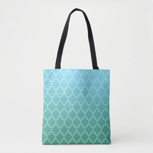 Teal and White Abstract Geometric Pattern  Tote Bag (Front)