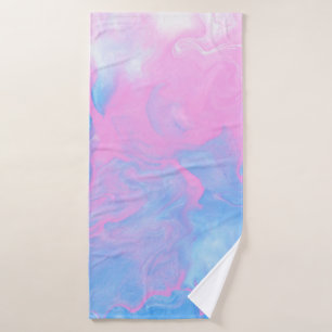 TEAL AND WHITE ABSTRACT PAINTING BATH TOWEL
