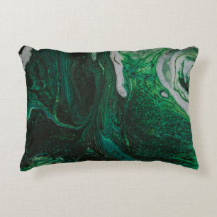 Teal and white abstract painting decorative cushion