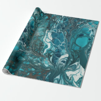 Teal and White Acrylic Pour Seamless Wrapping Paper