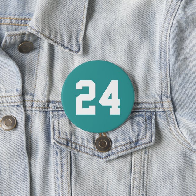 Teal and White Athlete Jersey Number 7.5 Cm Round Badge (In Situ)