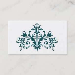 Teal and White Baroque Business Card