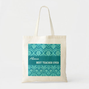 Teal and White Best Teacher Ever Custom Name V6 Tote Bag
