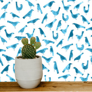 Teal and White Birds Watercolor Art Wallpaper