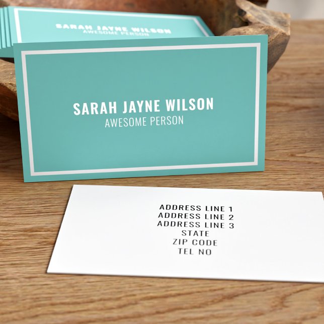 Teal and White Border Awesome Person Simple Business Card (You are the most awesome person because your business card says so.)