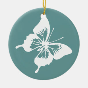 Teal and White Butterfly Ceramic Tree Decoration