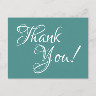 Teal and White Calligraphy Thank You Postcard