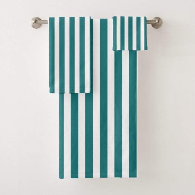 Teal and white candy stripes bath towel set (Insitu)