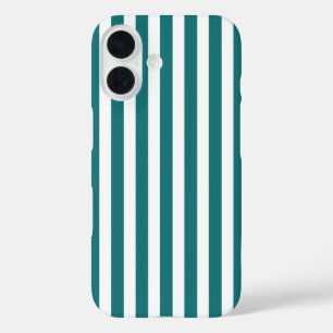 Teal and white candy stripes iPhone 16 case